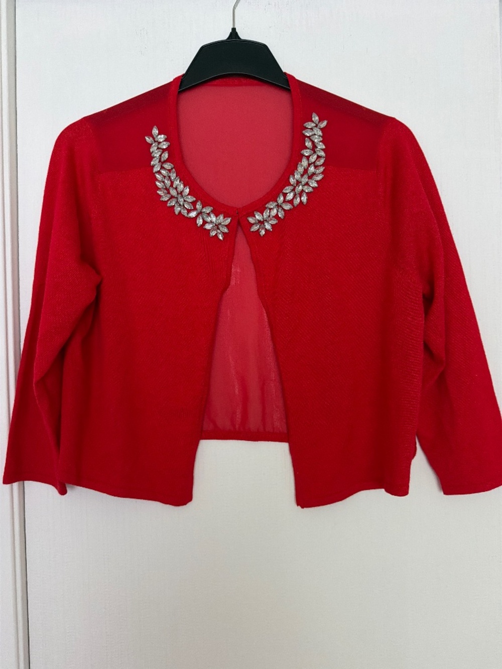 New York & Company Red Embellished Cardigan Top – Size Medium